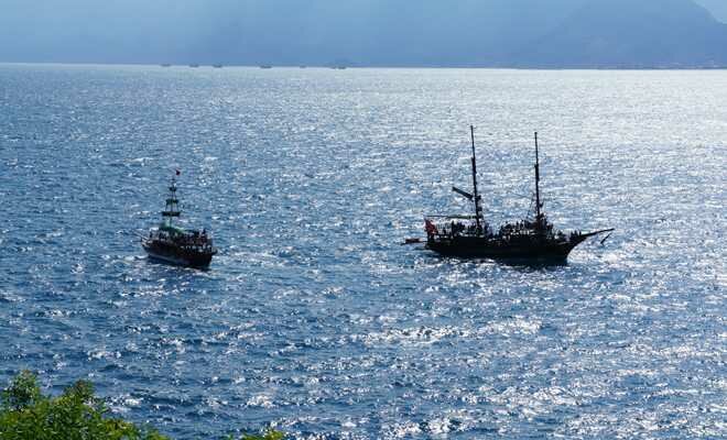 Beware the big party boat (to the right) Photo - Harbour District, Antalya, Turkey 